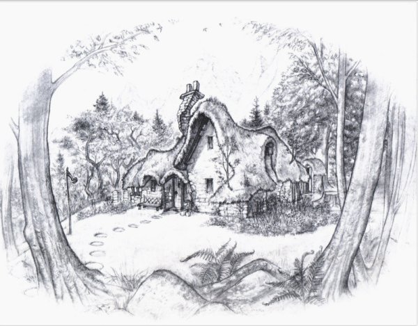 Дом в горах карандашом