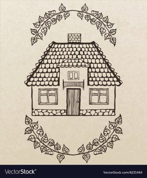 Кирпичный дом карандашом