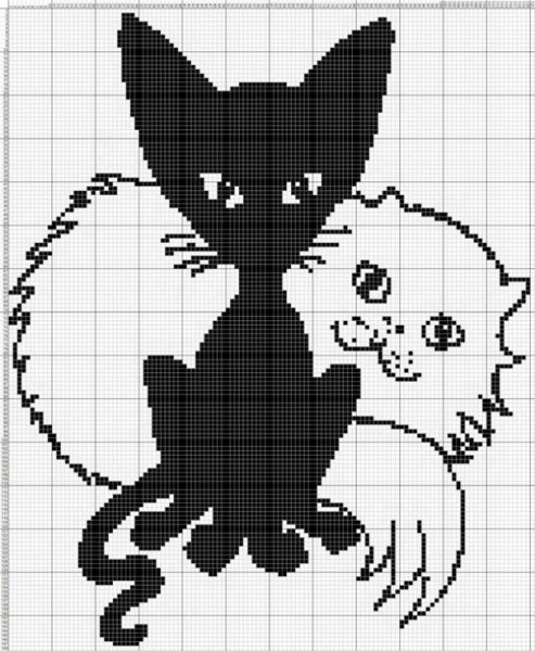 Монохромная вышивка крестом кошки