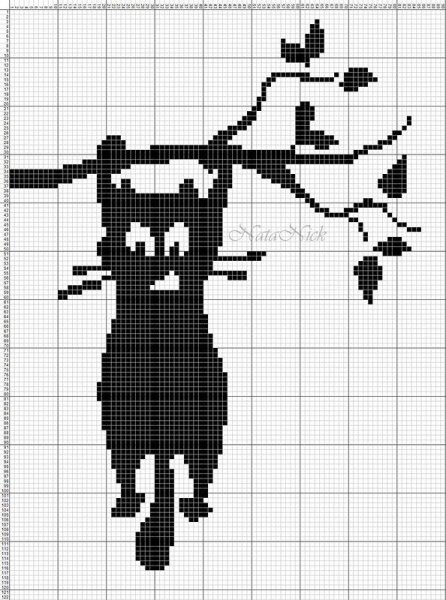 Монохромная вышивка крестом кошки