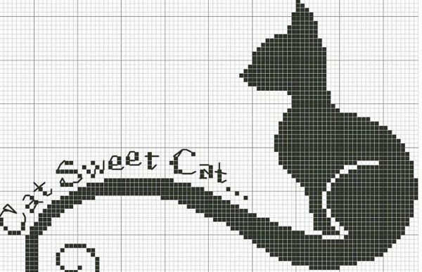 Монохромная вышивка кошки