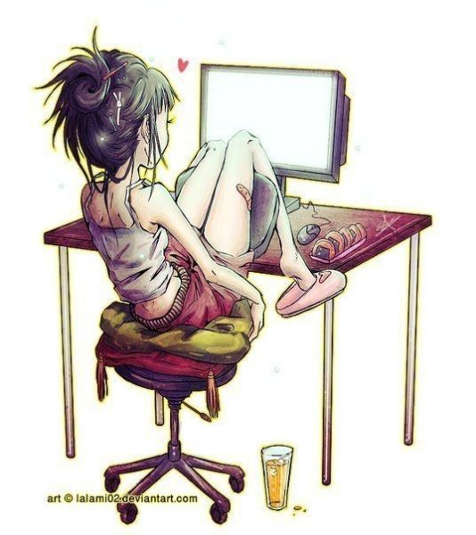 Девушка за компьютером рисунок