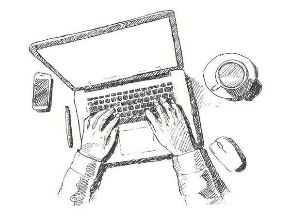 Человек за компьютером скетч