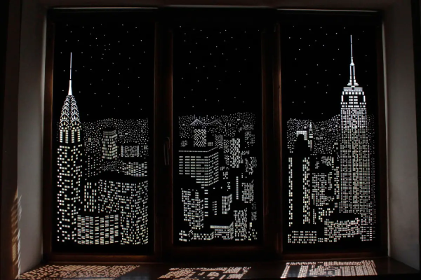 Рулонные шторы perforollo ночной город , ширина 50-160см, черный, holeroll