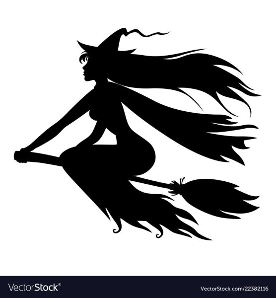 Красивая ведьма на метле контур