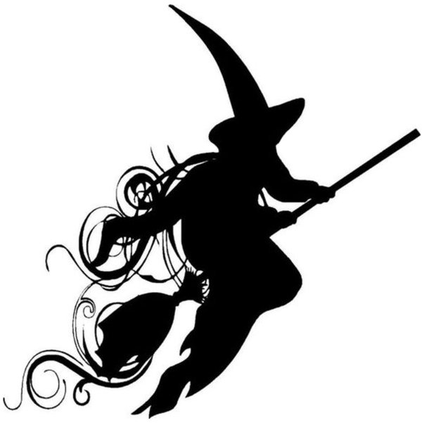 Красивая ведьма на метле силуэт