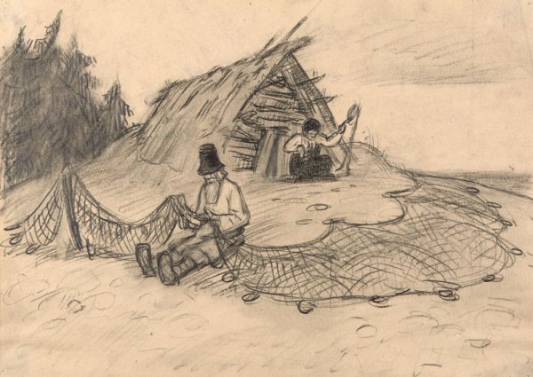 Сказка о рыбаке и рыбке иллюстрации черно белые