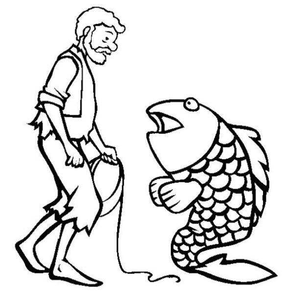 Рисунок о рыбаке и рыбке раскраска