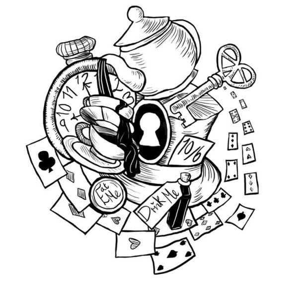 Алиса в стране чудес эскизы татуировок