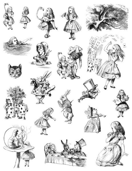 Алиса в стране чудес иллюстрации чб