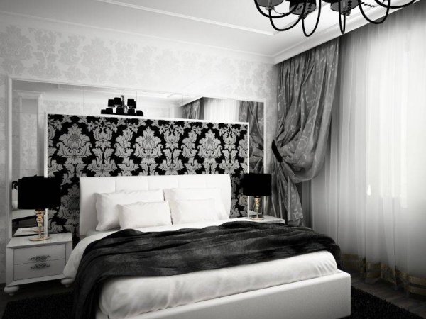 Черно белый интерьер спальни