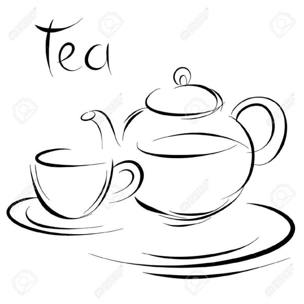 Чайник с чашкой вектор чб