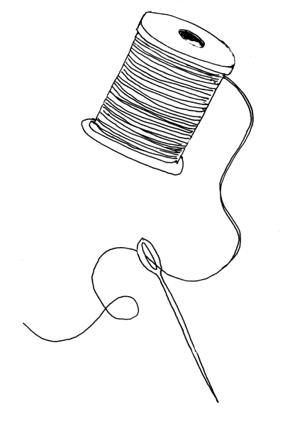 Иголка с ниткой черно белая