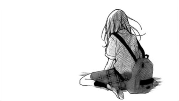 Аниме девушка сидит спиной