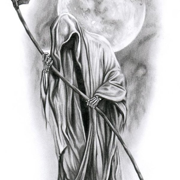 Тату смерть в балахоне с косой