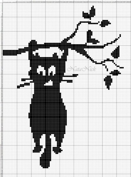 Монохромная вышивка крестом кошки