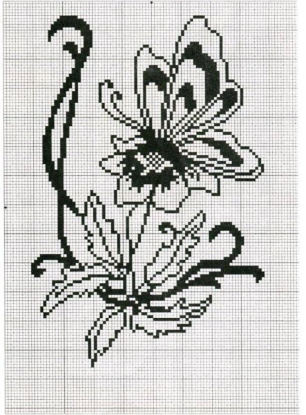 Монохромная вышивка крестом цветы