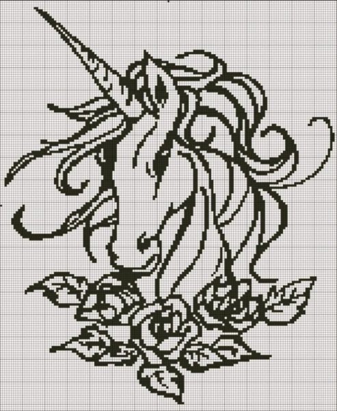 Единорог Монохромная вышивка