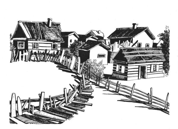 Сельский пейзаж Графика