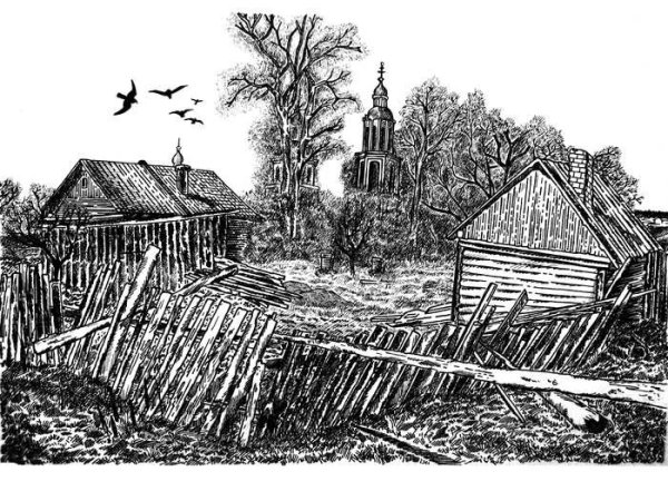 Домик в деревне силуэт