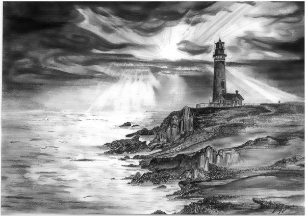 Морской пейзаж карандашом