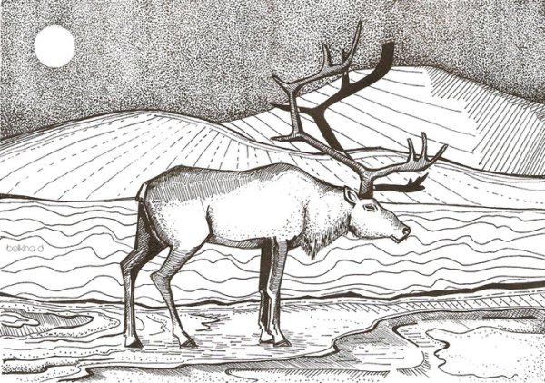 Графический пейзаж с животными