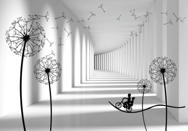 Фотообои одуванчики и стена