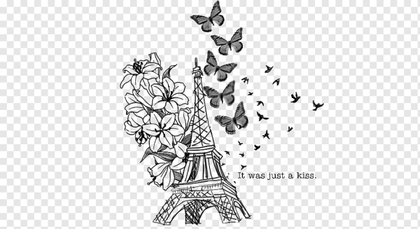 Эйфелева башня с цветами на белом фоне