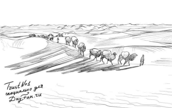 Рисунок пустыни карандашом