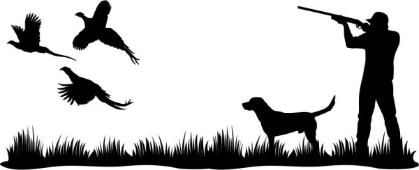 Силуэт охотника с ружьем и собакой
