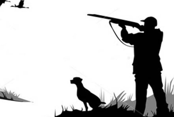 Силуэт охотника с ружьем и собакой