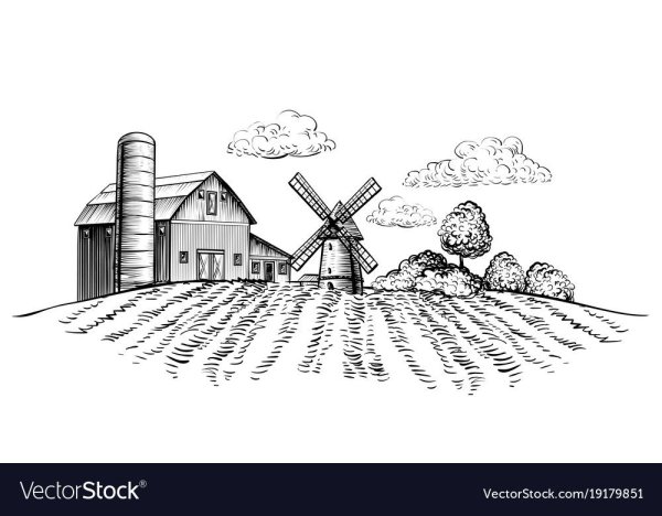 Мельница в поле вектор
