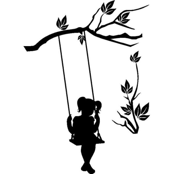 Девушка на качелях силуэт