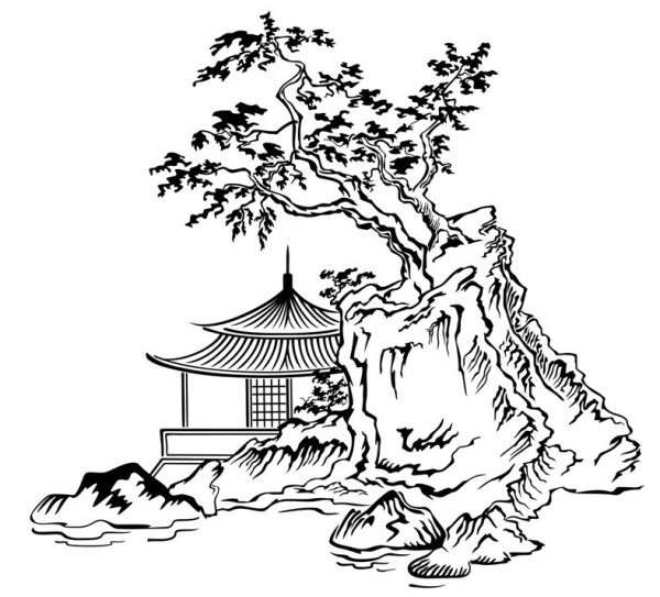 Японский пейзаж Графика