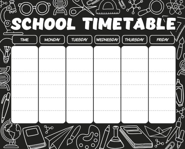 Расписание для школы черно белое
