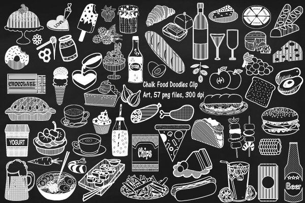 Паттерны с едой черно-белые