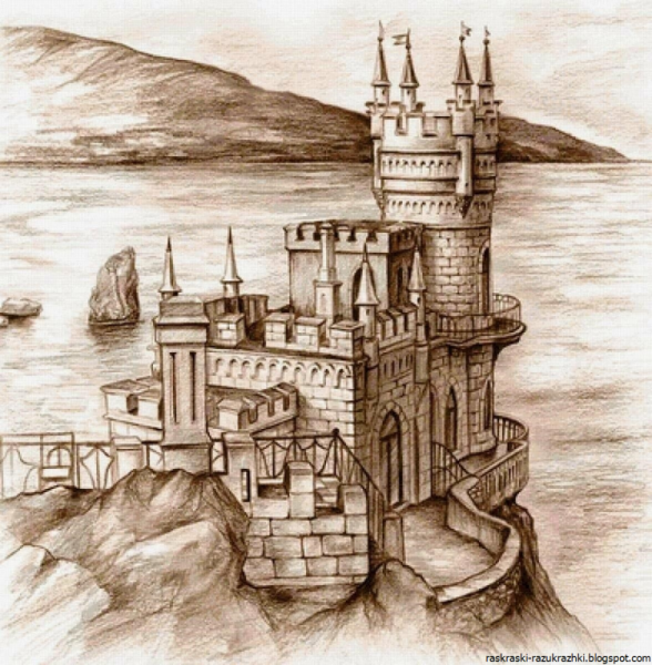 Ласточкино гнездо в Крыму рисунок