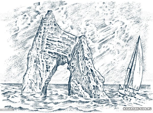 Скала золотые ворота Коктебель рисунок
