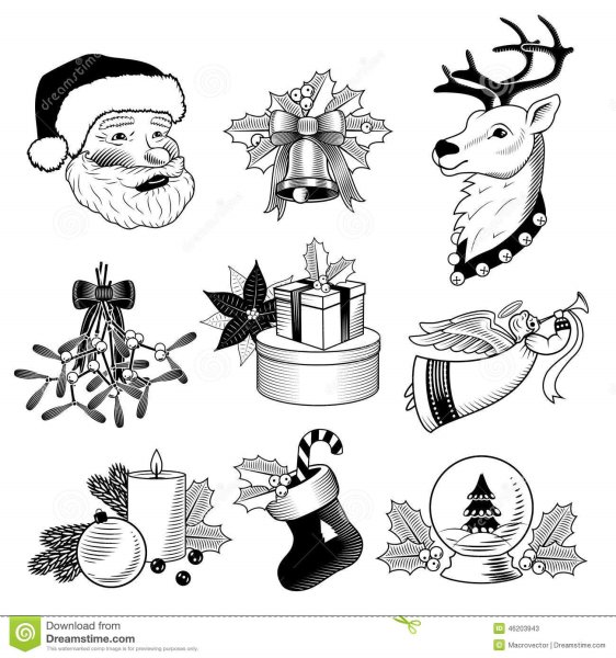 Новогодние наклейки черно белые