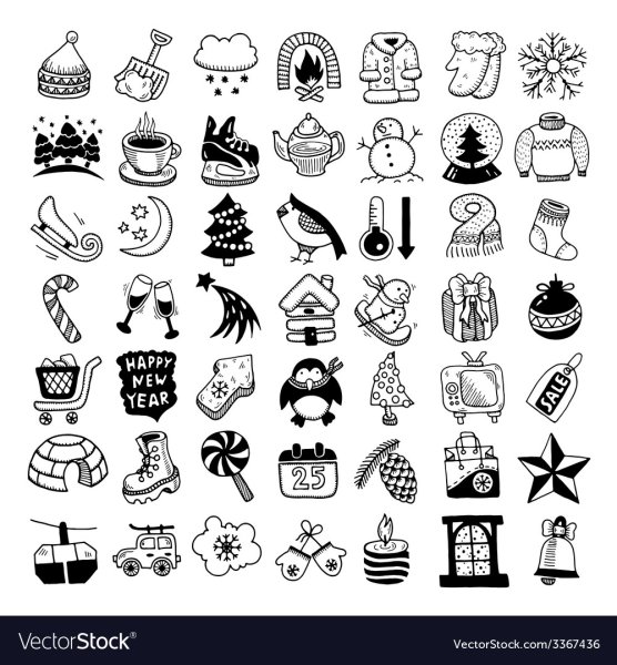 Наклейки на новый год черно белые