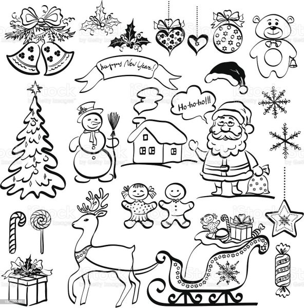 Наклейки на новый год черно белые