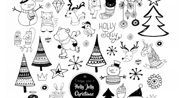 Новогодние наклейки черно белые