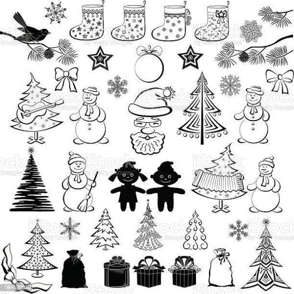 Новогодние наклейки черно белые