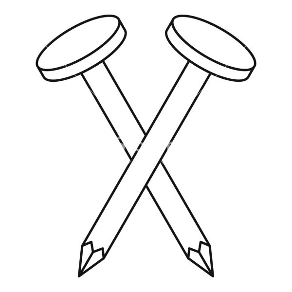 Схематические гвозди и молоток