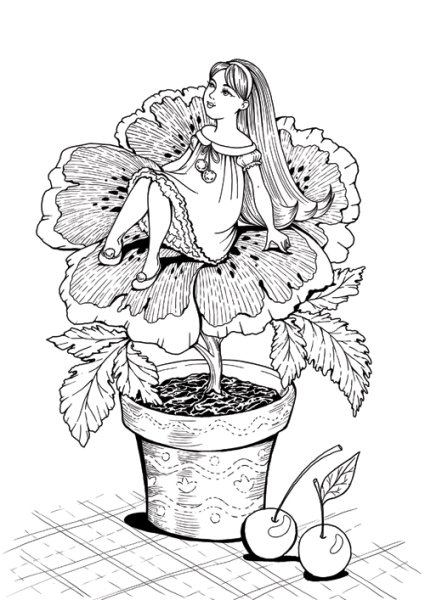 Раскраска Дюймовочка в цветке