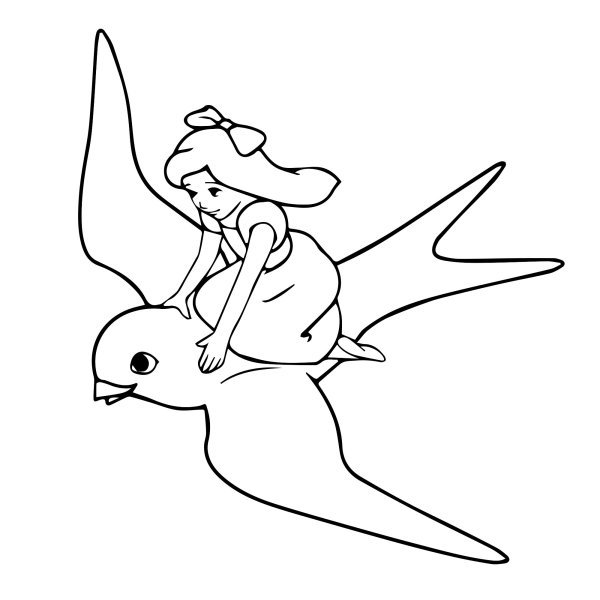 Раскраска к сказке Дюймовочка Ганс христиан Андерсен