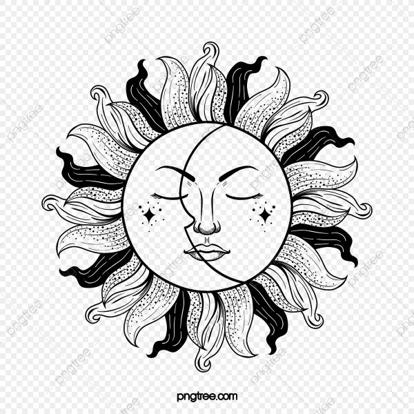 Тату солнце черно белое