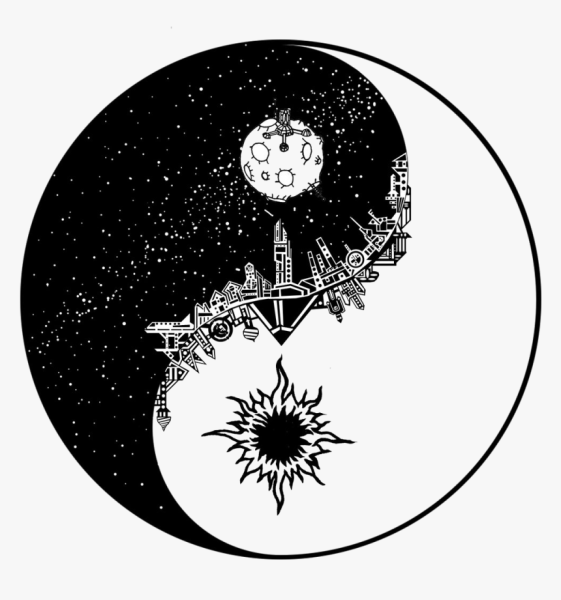 Солнце и Луна арт черно белый