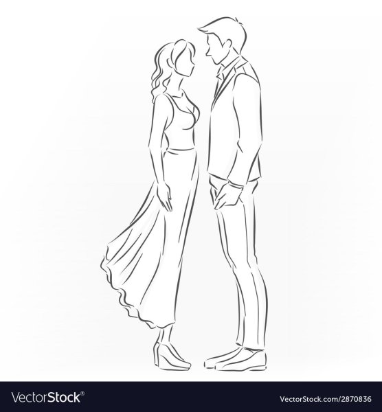 Силуэты парня и девушки карандашом