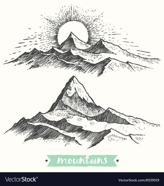 Горы и солнце эскиз